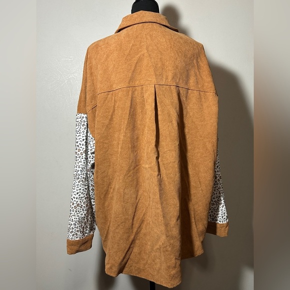 Brown Corduroy Leopard Colorblock Shirt Shacket NWOT Size XL - Picture 3 of 6